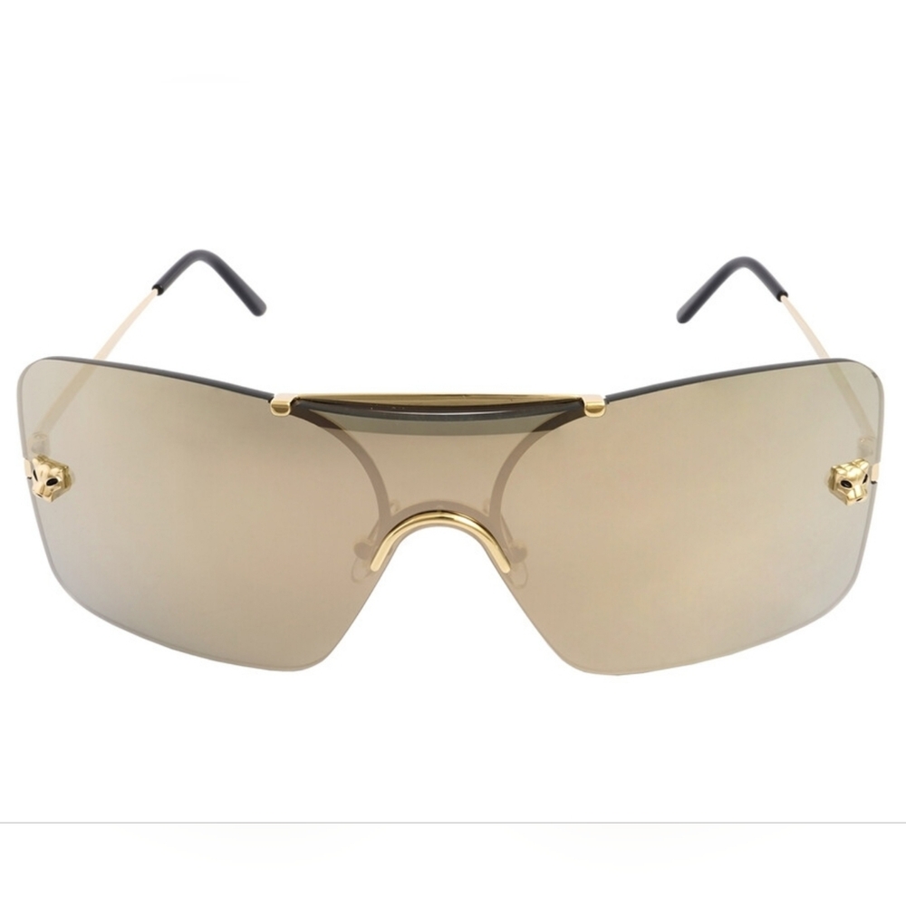 CARTIER Panthere De Rose Gold Rimless Gold Shield Sunglasses